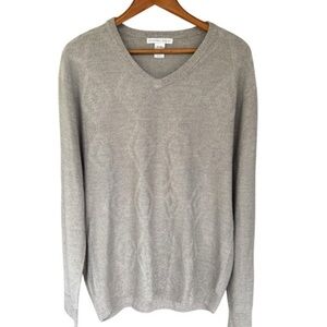 Geoffrey Beene Beige V Neck Sweater Size XL Long Sleeve Pullover Diamond Print